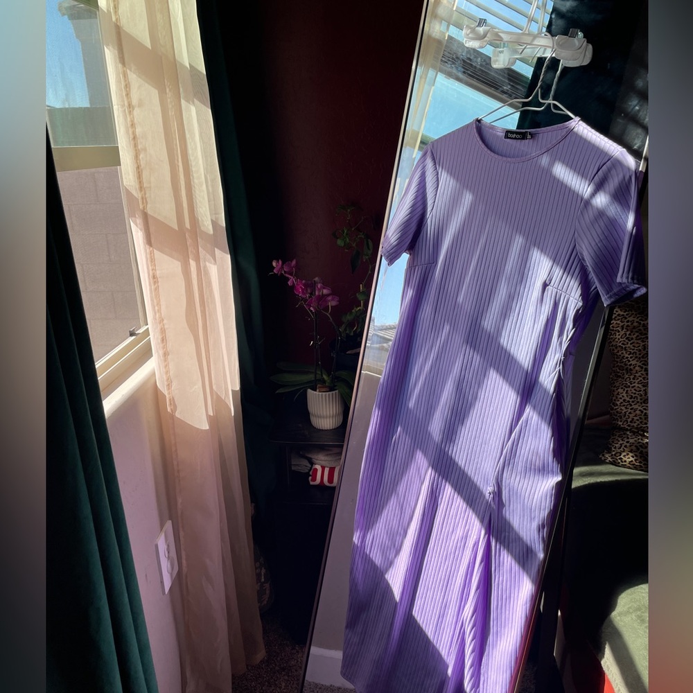 Purple ribbed midi Dress with Slit
